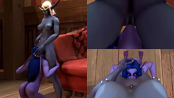 Lesbian night elf licks nightborne near fireplace wow animation