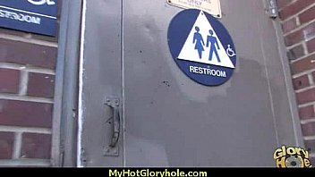 Ebony slut fucks a white gloryhole cock in her first interracial scene 27