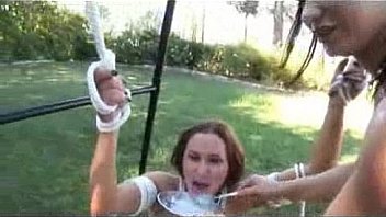 Busty hottie covered in cum in the forest