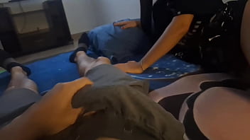 My stepsister and i watch a movie when we are alone at home she ends up with my cock in her mouth