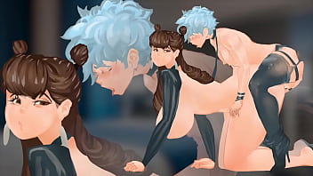 Hentai busty long legs milf get doggy creampied by femboy Hentai busty long legs milf get doggy creampied by femboy