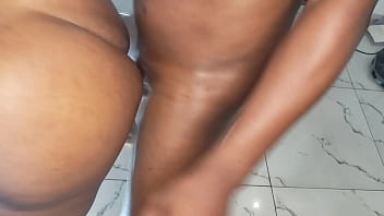 Bbw with a round fat ass be t over by the stairs rail for bbc hardcore standing doggy penetration