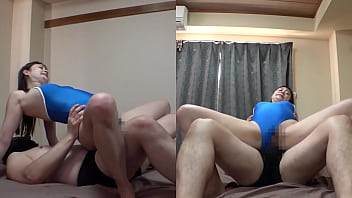 娘のスクール水着を着た日本人巨乳milfとハメ撮り