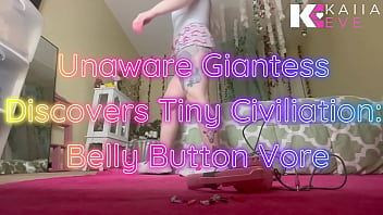 Unaware giantess discovers tiny ci belly button vore