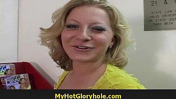 Hot girl blows a stranger in a bathroom gloryhole 30