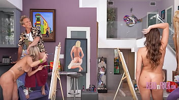 Stepsisters attend a class only to learn that they are the nude model who will paint eachother while getting fucked