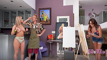 Stepsisters attend a class only to learn that they are the nude model who will paint eachother while getting fucked