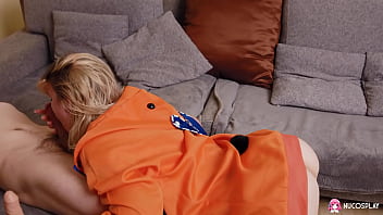 Hot blonde angelina sucks a cock and gets it stuffed into her shaved pussy