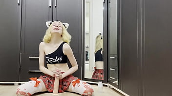 Sexy cat girl rides huge dildo and then rough fucked with passion teaser