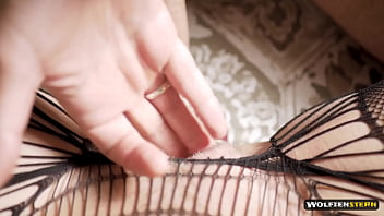 Super sexy milf got some jizz on her fishnet bodysuit