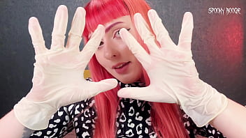 Goth girl makes you horny and jerks you off in gloves on only first date