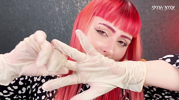 Goth girl makes you horny and jerks you off in gloves on only first date