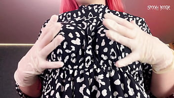 Goth girl makes you horny and jerks you off in gloves on only first date