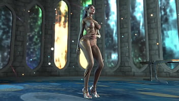 Shapely mature elf preacheress in transparent bodysuit performs ritual dance