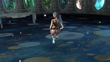 Shapely mature elf preacheress in transparent bodysuit performs ritual dance