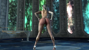 Shapely mature elf preacheress in transparent bodysuit performs ritual dance