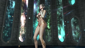 Shapely mature elf preacheress in transparent bodysuit performs ritual dance
