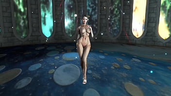 Shapely mature elf preacheress in transparent bodysuit performs ritual dance