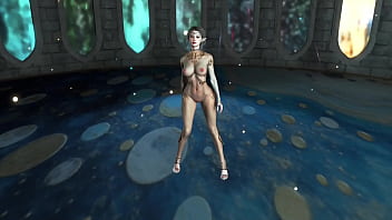 Shapely mature elf preacheress in transparent bodysuit performs ritual dance
