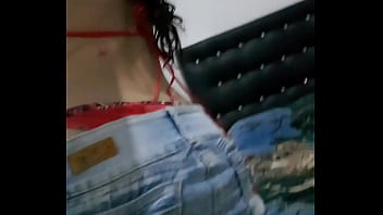 Girl amour trying on a red bikini i wait for you to take it off