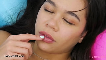 Aspiring brunette model naked close up