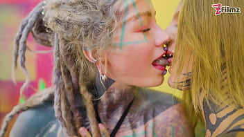 Alt girls tattooed lesbian dildo punk goth hippie spit tongue