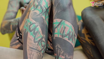 Alt girls tattooed lesbian dildo punk goth hippie spit tongue