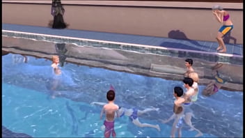 Busty asain goes to a local pool to make new friends and have sex with them