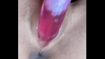 Tight little pussy testing big dildo