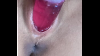 Tight little pussy testing big dildo