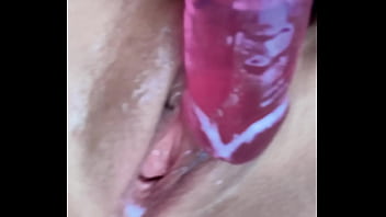 Tight little pussy testing big dildo