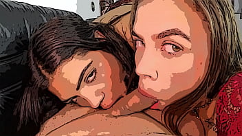 Duas gostosas em menage anal intenso com animação