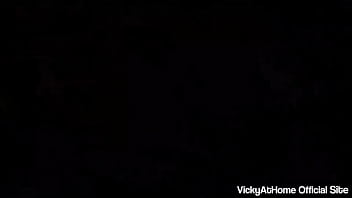 Oiled busty blonde vicky vette rubs her hairy pussy and fucks her ass