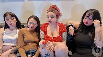 Four girls lollipop chewing gum fetish kissing licking 4k