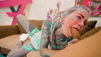 Dreadlocks hippie pornstar gives a big cock sloppy blowjob and anal ride