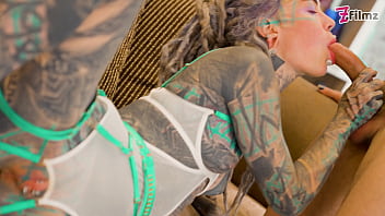 Dreadlocks hippie pornstar gives a big cock sloppy blowjob and anal ride