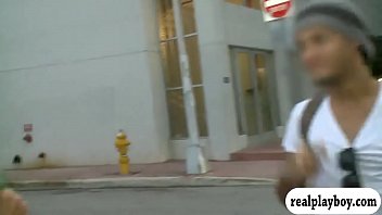 Blond babe sucks off hard cock thru gloryhole for money