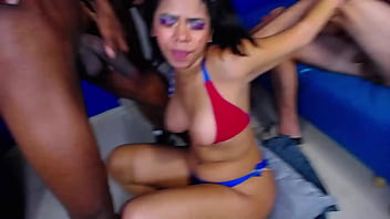 Guys destroy her throat by grabbing her strong hands and sinking her head into his cock