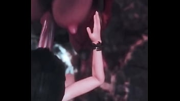 Big tittied babe sucks demon cock