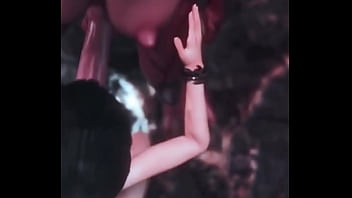 Big tittied babe sucks demon cock