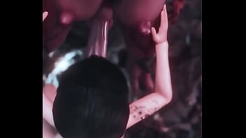 Big tittied babe sucks demon cock