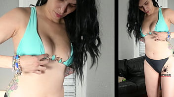 Jazmin models two outfits a lingerie set and a swim️ set