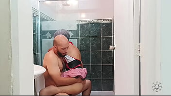 I love how my stepbrother's cock gets hard when he sees me cleaning