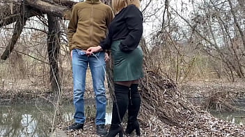 Mother in law holds my dick while i pee outdoors