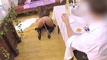 Anal Maid Soubrette With Leash Huge Anal Plug Chained Kneel And Clean thumbnail