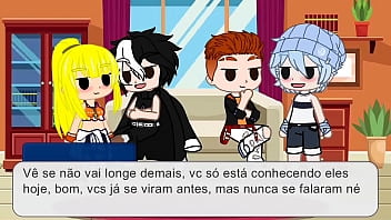 Rapariga tesuda transa com 3 raparigos