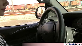 Skinny slut gives head to a driving instructor