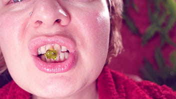 Eating Jelly Teddybears Candies Chewing Mouth Close Up thumbnail