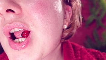 Eating jelly teddybears candies chewing mouth close up