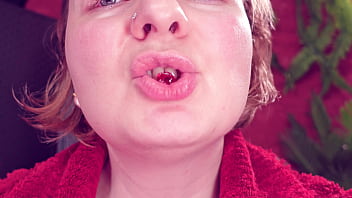 Eating jelly teddybears candies chewing mouth close up